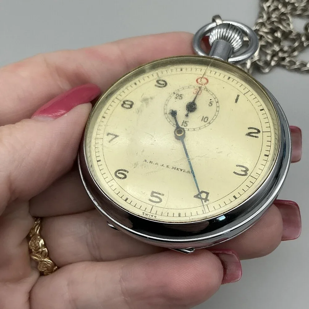 Vintage A.R. & J.E. Meylan Stop Watch Men 50mm 208A Mechanical Chain